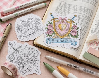 Armor of God Coloring Tip-Ins – Bible Journaling Inserts — Die Cuts — Ephemera