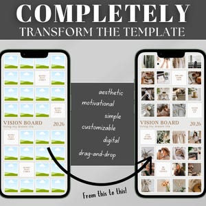 Create a stunning phone vision board wallpaper using this fully editable Canva template. Customize colors, fonts, and layout to keep your daily goals visible anytime, anywhere. Includes instant access and an easy-to-edit mobile ratio for a seamless, polished look on your device.
