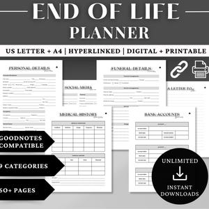 End Of Life Planner Printable, Emergency Binder PDF, Life Planner Digital, Just In Case Planner, Goodnotes End Of Life Planner Hyperlinked