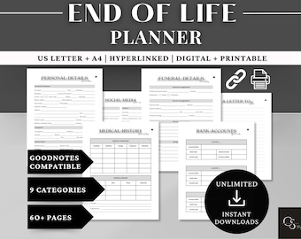 End Of Life Planner Printable, Emergency Binder PDF, Life Planner Digital, Just In Case Planner, Goodnotes End Of Life Planner Hyperlinked