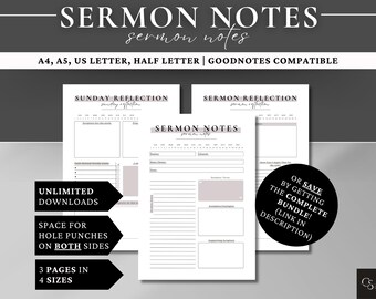 Sermon Notes Printable: Church Journal Template (Goodnotes Compatible)