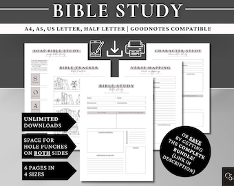 Bible Study Journal Printable: SOAP, Verse Mapping, Character Study (Digital Download)