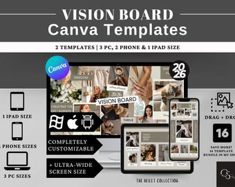 Vision Board Canva Template 2026 Customizable Mood Board Wallpaper Aesthetic Neutral Vision Board New Year Goal Setting Digital