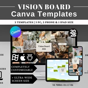 Mall för visionstavla 2026 i Canva: Anpassningsbar bakgrundsbild för skrivbord, iPad och mobil (digital nedladdning)