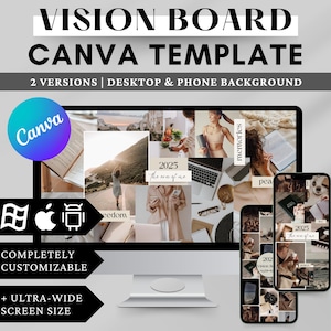Plantilla de tablero de visión Canva, fondo de pantalla de tablero de visión digital para iPhone, fondo de escritorio de tablero de visión, tablero de estado de ánimo, tablero de visión Canva 2025