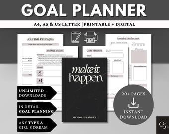 2026 Goal Planner Printable & Digital: SMART Goal Tracker, Undated, Goodnotes Goal Journal