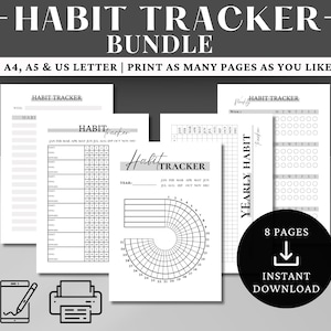 Habit Tracker Printable Bundle, Circle Habit Tracker, Yearly Monthly Weekly Habit Tracker Sheets A4, Letter, A5, 2025 Habit Tracker PDF