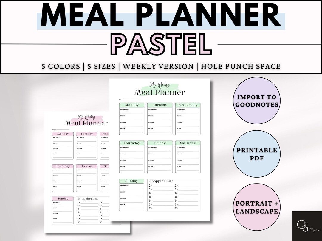 Meal Planner Weekly Printable Pastel Meal Planner Landscape Family Meal ...