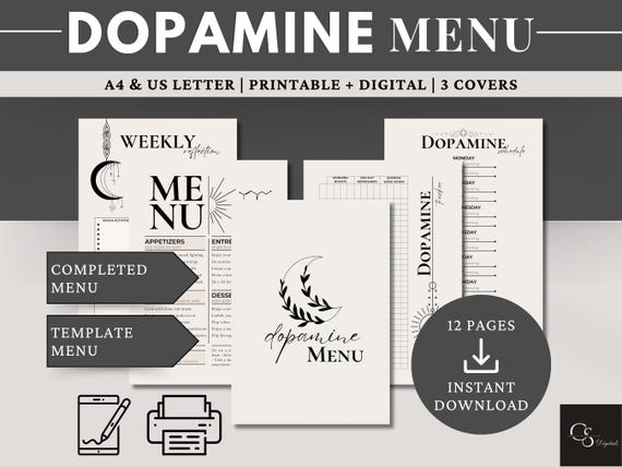 Dopamine Menu Printable: ADHD Self-Care Planner (Digital PDF A4/US Letter Size)