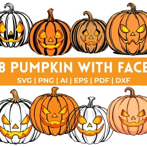 Halloween Pumpkin Face SVG Bundle, Pumpkin SVG, Halloween SVG, Trick or Treat, Autumn Clipart, Cut Files, Cricut, Silhouette, Jack O&#39;Lantern