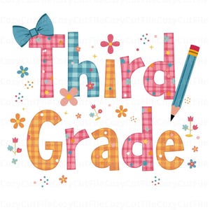 Third Grade png, Preppy Back to School Floral png, First Day of School png, Preppy School design, Cute School png, Kids Shirt Sublimation