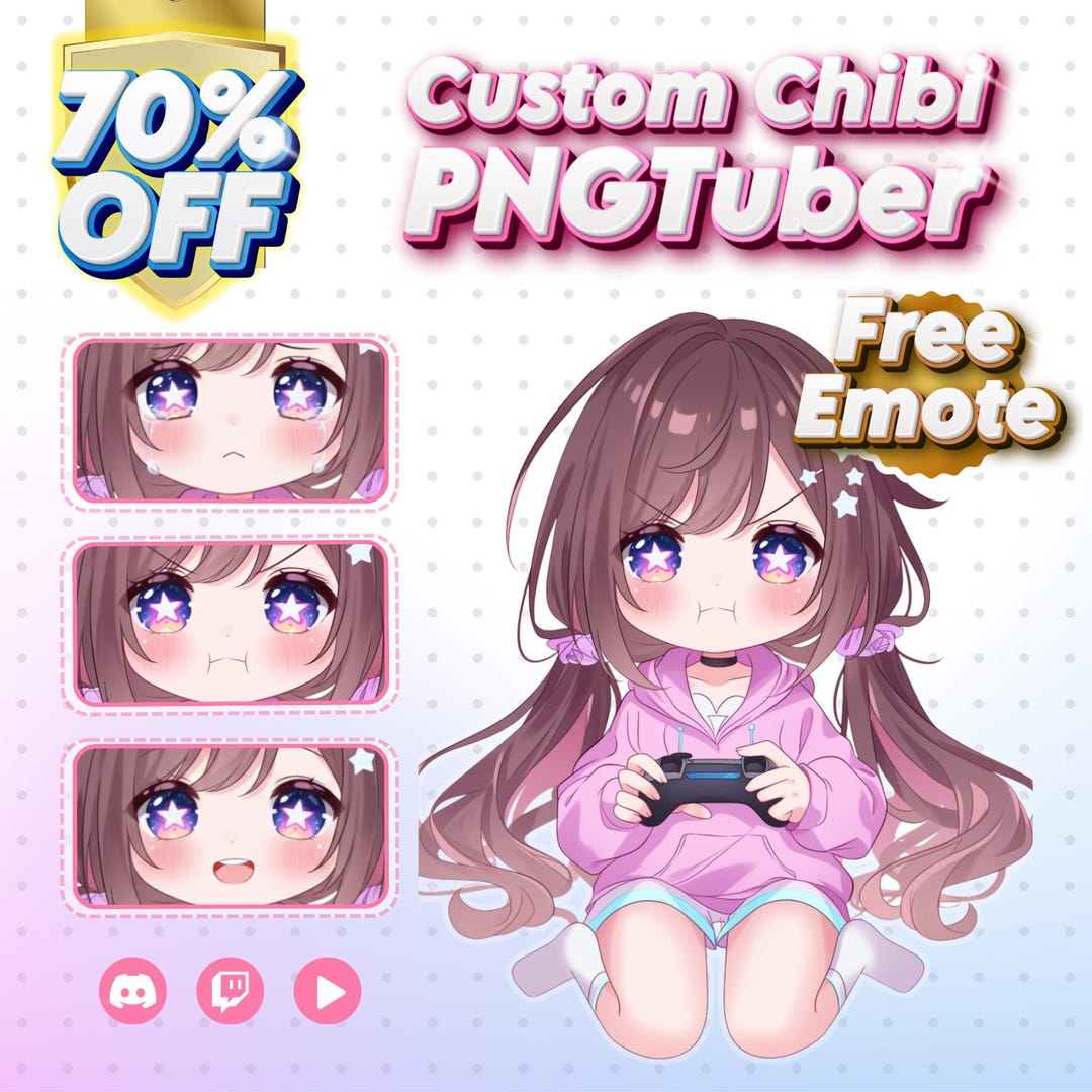 Custom Chibi Pngtuber Avatar, Cute Anime Stream Character, Kawaii ...