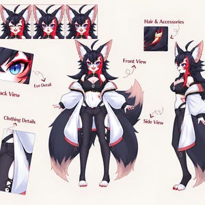 Fursuit Ready Custom Furry Reference Sheet | 3 View Symmetrical Turnaround Commission | Flat Color Anthro Fursona Design Package