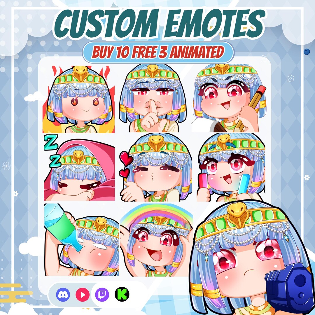 Custom 10+3 Twitch Emotes Pack, Emoji Commission, Kawaii Reaction Pack ...
