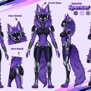 Ficha de personaje furry personalizada, referencia de personaje original kawaii, diseño de avatar en tonos pastel, guía de concepto para artistas digitales para personajes originales.