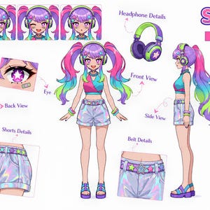 Custom Anime Character Sheet, Kawaii OC Reference, Pastel Avatar Design Layout, Digital Artist Concept Guide for Original Characters
