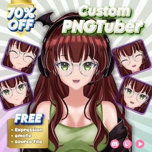 Anpassad anime PNGTuber-avatar, reaktiv PNG-karaktär, streampersona, handritad modell