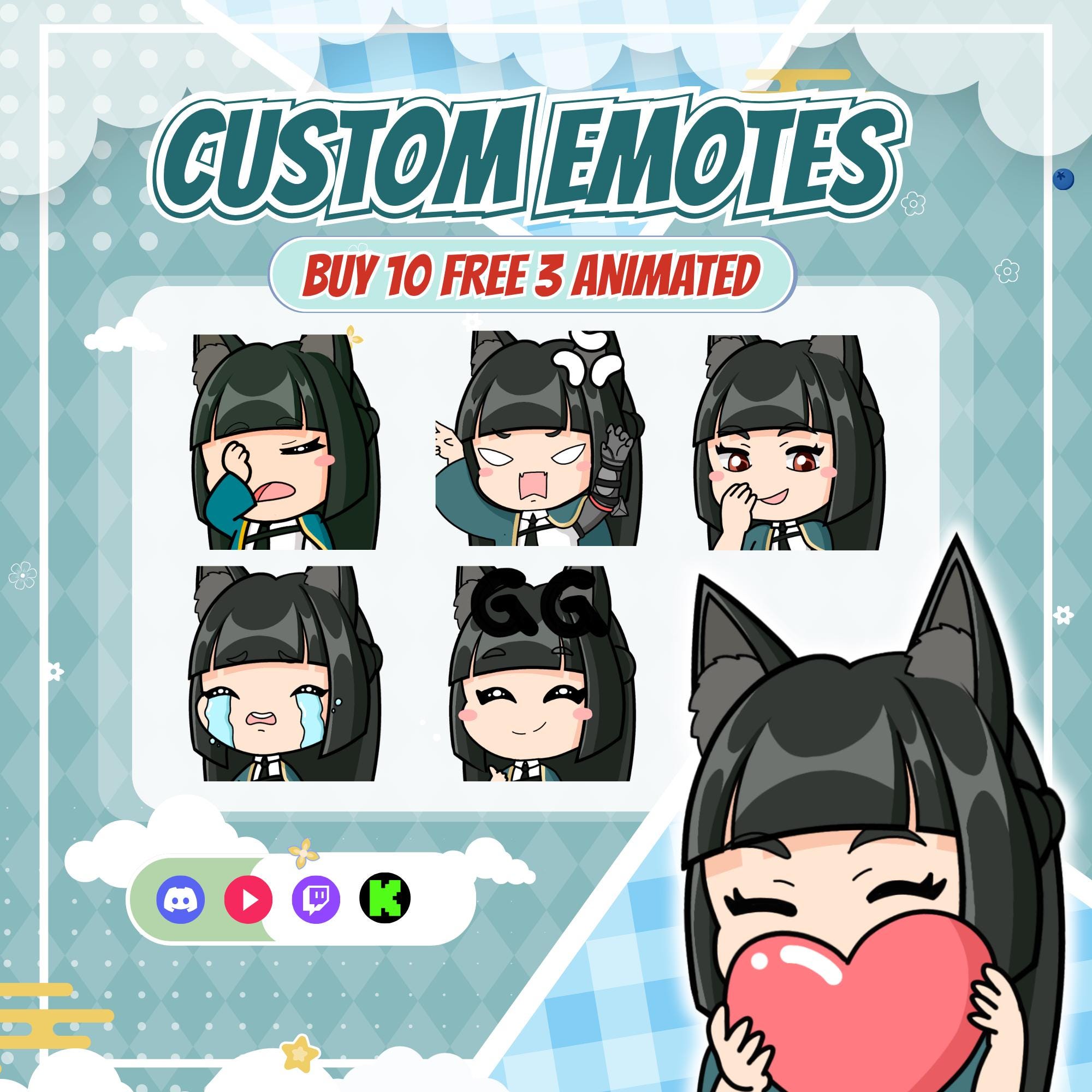 Custom 10+3 Twitch Emotes Pack, Emoji Commission, Kawaii Reaction Pack ...