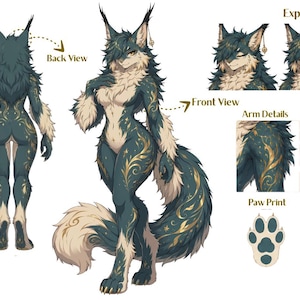 Zlecenie na spersonalizowany arkusz referencyjny postaci furry | Spersonalizowana koncepcja Anthro Fursona | Ilustracja całego ciała zwierzęcia OC