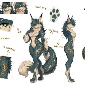 Individuelles Charakterblatt für Furry-Charaktere, Kawaii-OC-Referenz, Pastell-Avatar-Design-Layout, Konzeptleitfaden für digitale Künstler zur Erstellung von Originalcharakteren