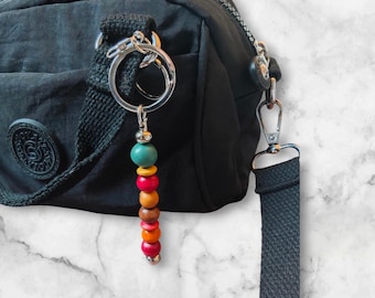 Bag charm and key ring made from upcycled wooden beads.