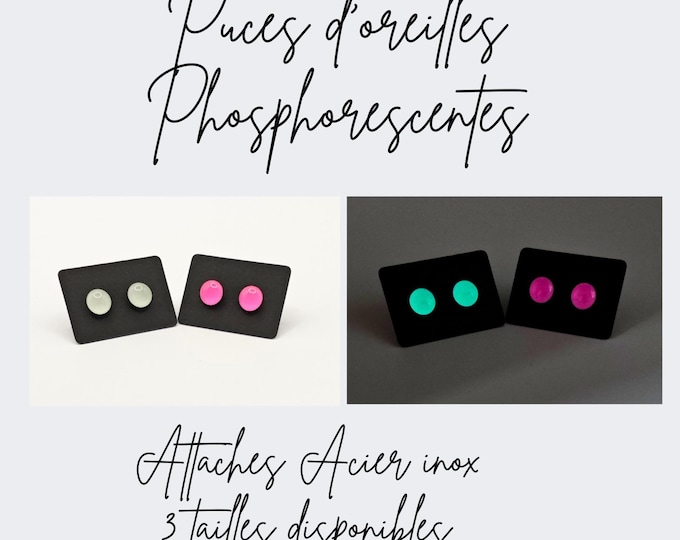 Puces d'oreilles minimalistes phosphorescentes – Résine époxy lumineuse, tailles 4 mm, 6 mm et 8 mm sur acier inoxydable