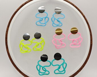 Chic Rubber 3 - neon yellow and pink, light blue, turquoise - lightweight stainless steel and rubber dangle earrings.