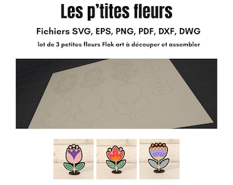 Lot 1 of 3 decorative flowers. SVG FILES: 3 folk art flowers, CNC laser cut, Xtool, Cricut, Glowforge, laser-cut DXF template