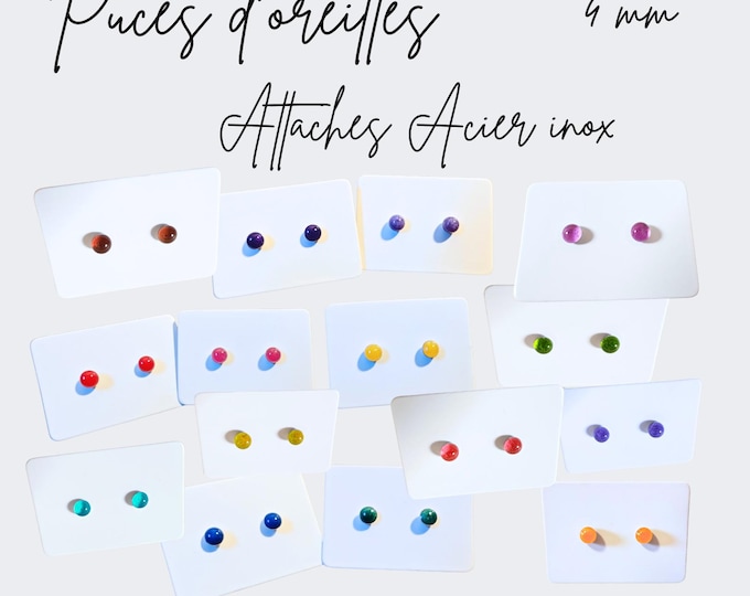 Puces d'oreilles minimalistes 4 mm – Petites gouttes unies en résine époxy sur attaches inoxydables