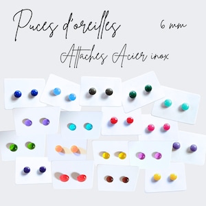 Puces d'oreilles minimalistes 6 mm – Boucles en résine époxy colorée sur acier inoxydable