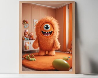Friendly Monster O8 - Instant Download Poster - Kids Room - Interior Design - AI - Design