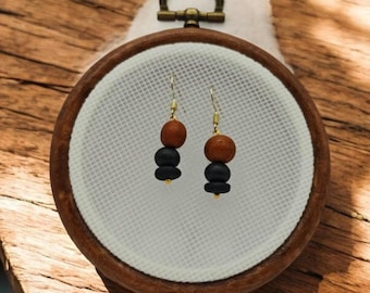 Upcycled wooden bead earrings - stainless steel ear hooks