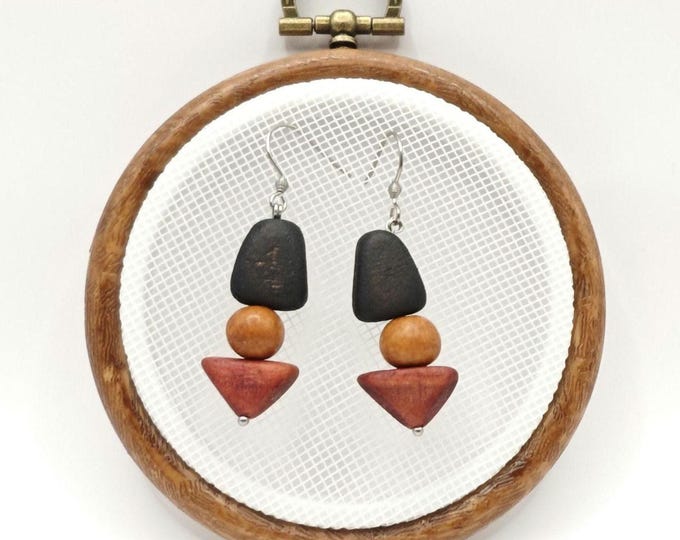 Upcycled wooden bead earrings