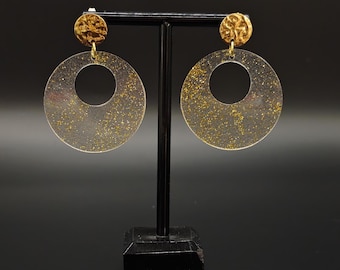 Ultra-light gold glitter epoxy resin earrings L