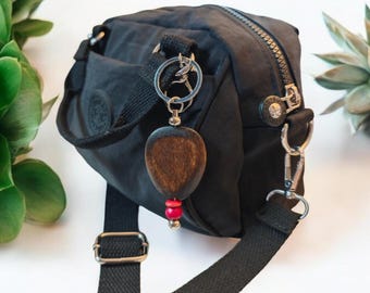 Bag charm and key ring made from upcycled wooden beads.