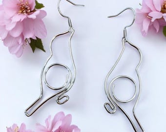 Metal bird and stainless steel clip - lightweight and modern earrings