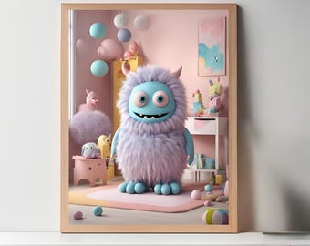 Friendly Monster P1 - Instant Download Poster - Kids Room - Interior Design - AI - Design