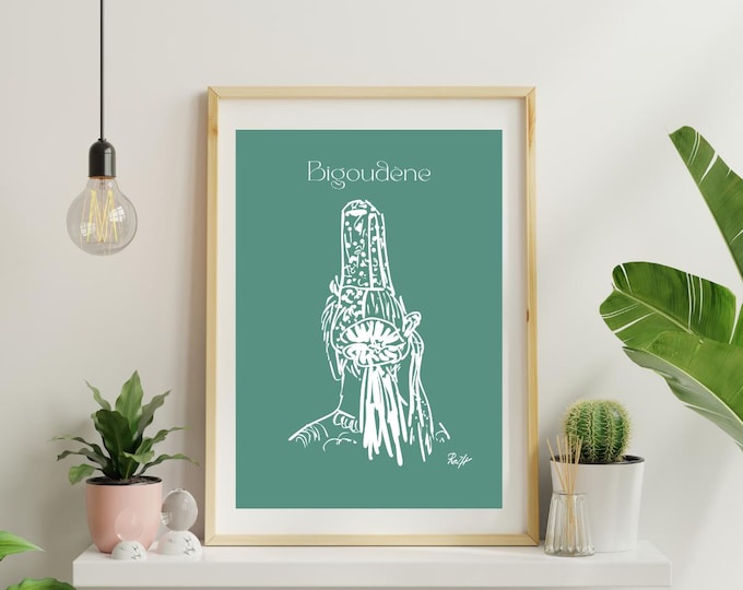 Collection Les p'tites coiffes - Affiche Bigoudène - Affiche Bretagne originale - dessin bretagne - 3 tailles et 10 couleurs disponibles