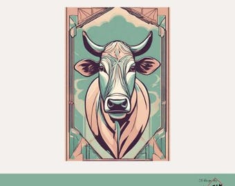 Cow in Fashion 5 - Instant Download Art Deco Cow Digital Poster - Digital Art - Home Decor - AI Art - Design