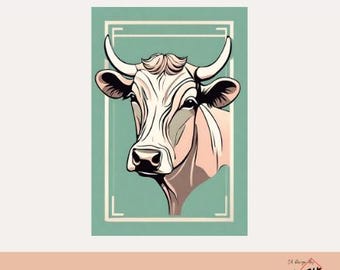 Cow in Fashion 3 - Instant Download Art Deco Cow Digital Poster - Digital Art - Home Decor - AI Art - Design