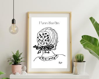 Collection Les p'tites coiffes - coiffe penn sardin - Affiche Bretagne - 3 tailles et 4 couleurs disponibles