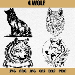 Wolfssvg Bundle, cooler Wolfskopf svg, Wildtier, Wölfe Kopf, Räubertiere, blumiger Wolf, Waldtiere Silhouette, edler WOLF SVG-Bundle