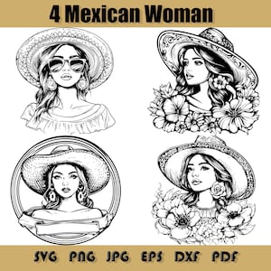 Mexican Woman SVG Bundle: Latina Clipart, Fiesta Art (Digital Files)