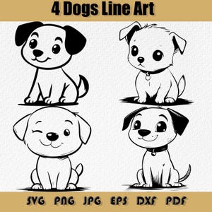 Pacchetto SVG di Dog Line Art, grafica vettoriale di cani, grafica vettoriale minimalista di cani con linee digitali, SVG di linee di contorno di cani, pacchetto SVG di Dogs Line Art