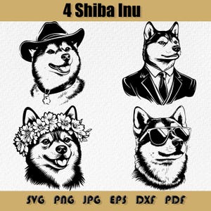 Bundle Shiba Inu Svg, floral Shiba Inu Png, Silhouette Shiba Inu, Shiba Inu en costume, mignon Shiba Inu Eps, Clipart chien japonais Shiba Inu