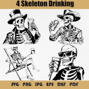 Skeleton Trinkt SVG-Bundle, Biertrinken Skelett SVG, Skelett Trink Monogramm, Skeleton Design, Gentleman Skeleton Trinkt Monogramm, Png,