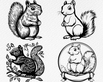 SVG-bundel eekhoorn: grappige clipart, lasergravurebestanden (digitale download)