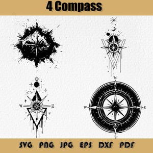 Lot de Svg boussole, rose des vents Png, Svg boussole nautique, Silhouette, boussole montagne Svg, graphique vectoriel de boussole en plein air, Svg, Png, Dxf