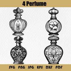 Pacchetto SVG di bottiglie di profumo vintage: eleganti design di cosmetici (download digitale)