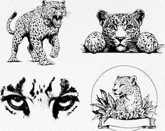 Leopard SVG Bundle: Animal Clipart, Laser Cut Files (Digital Download)